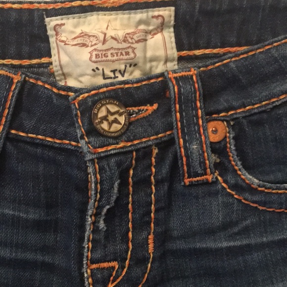 Big Star women’s dark denim blue Jean short accented with orange embroidery - Picture 3 of 10